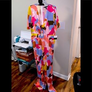 ELOQUII Elements Women's Plus Size Abstract Print Jumpsuit with Flutter Sleeves